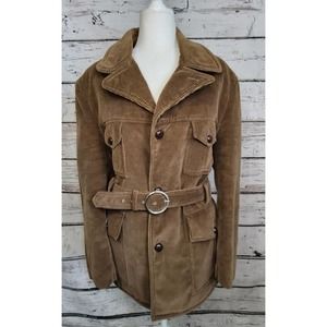 Sutton Place Corduroy Coat Belted Vintage Large Button Up Brown